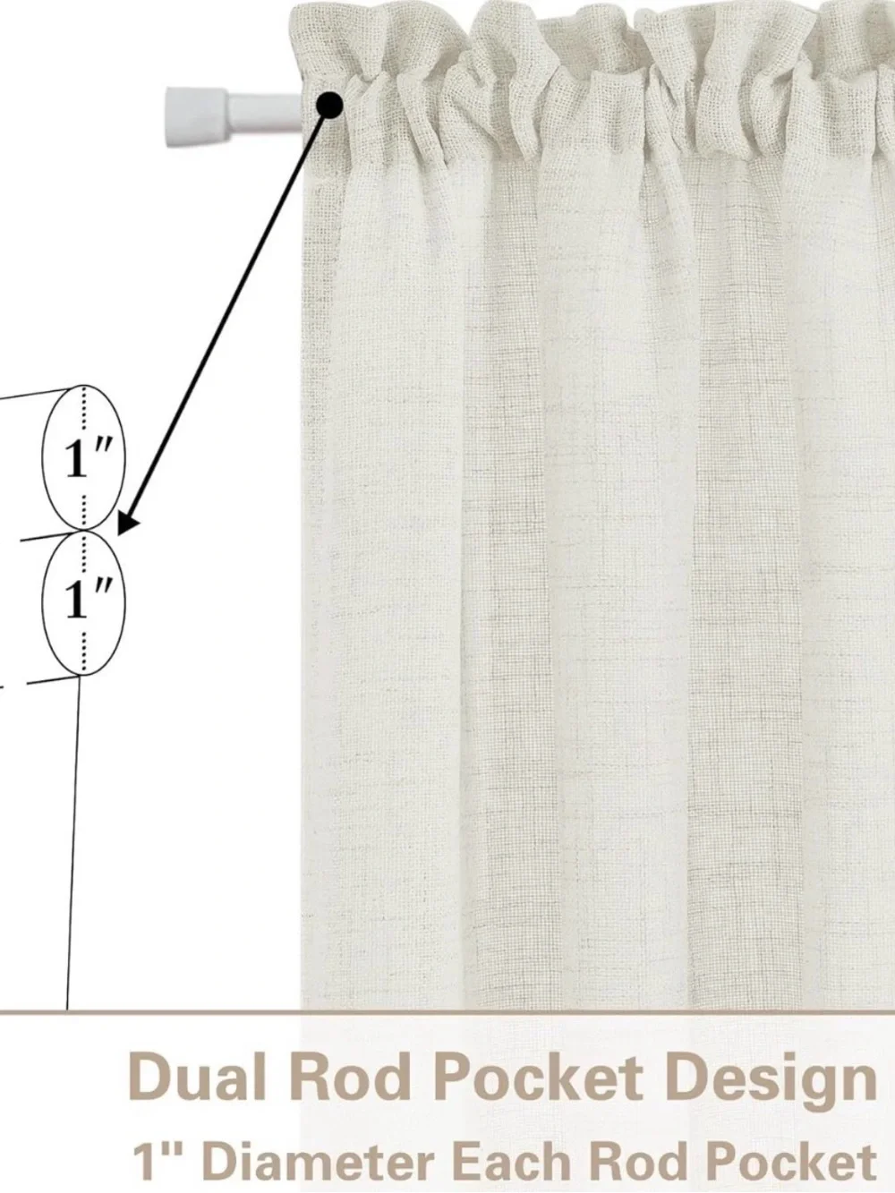 DUKIYO French Door Curtains Set of 2 25x40 Linen Look Ivory Tiebacks